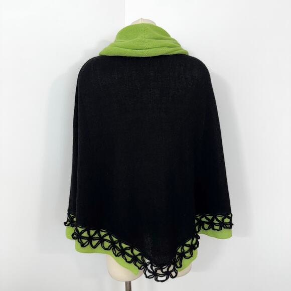 Peru Etnico Baby Alpaca Wool Knit Turtleneck Poncho Black Green OS - Picture 6 of 10